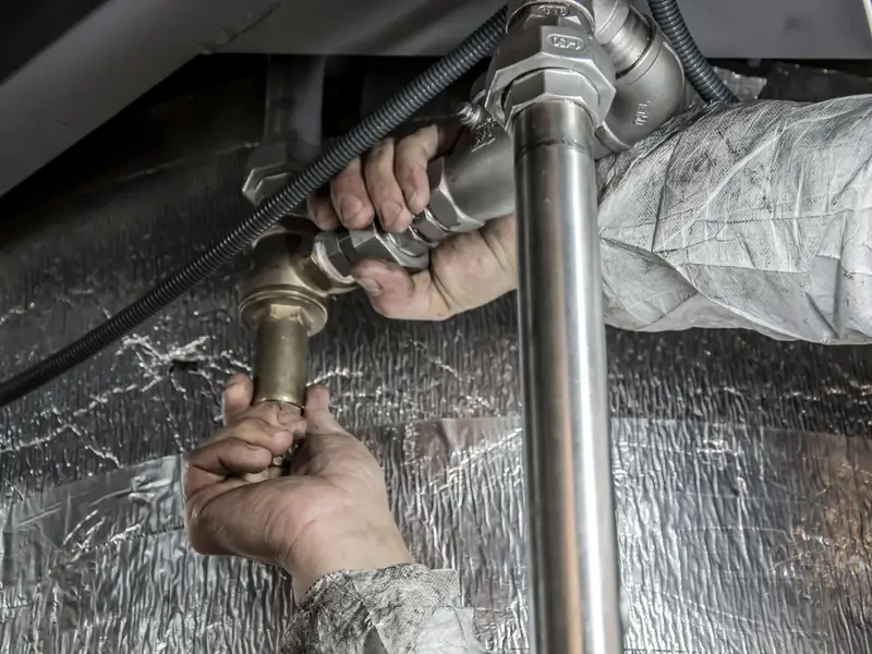 Plumber installing pipe fittings
